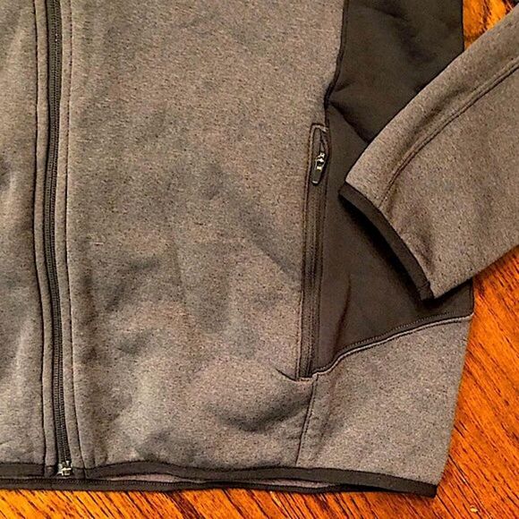 EDDIE BAUER Men’s Grey Black Heathered Stretch Fleece Full Zip Hooded Jacket XL - Picture 8 of 11
